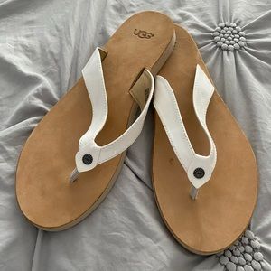 Ugg white patent leather flip flops